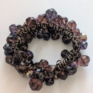 Cha Cha Vente Glass Bead Bracelet Purple Brown Cluster Chunky Boho Cottagecore